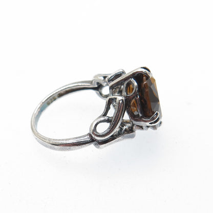 CLYDE DUNEIER CID Sterling Silver Vintage Smoky Citrine Modernist Ring Size 4.75