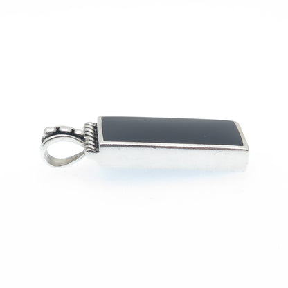 925 Sterling Silver Vintage Real Black Onyx Gemstone Bar Pendant
