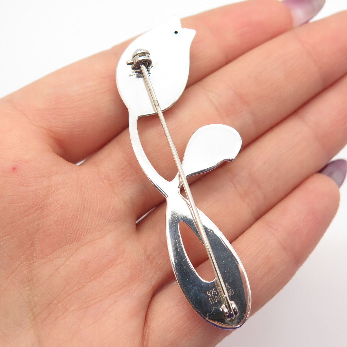 925 Sterling Silver Floral Leaf Pin Brooch