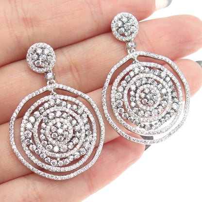 925 Sterling Silver Pave C Z Circle Dangling Earrings