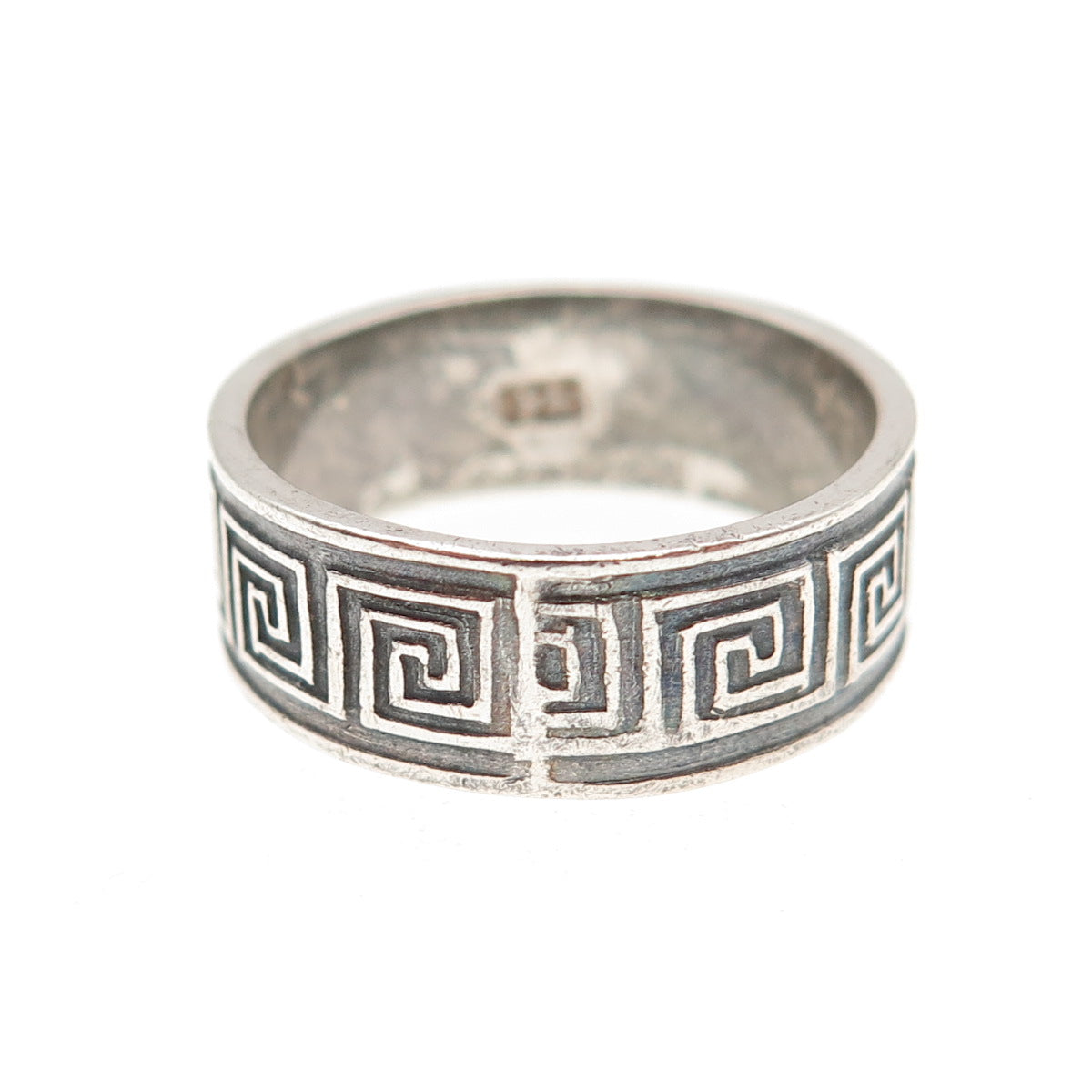 925 Sterling Silver Vintage Greek Maze Oxidized Band Ring Size 6.5