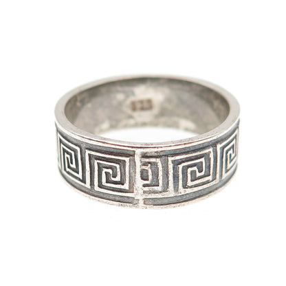 925 Sterling Silver Vintage Greek Maze Oxidized Band Ring Size 6.5