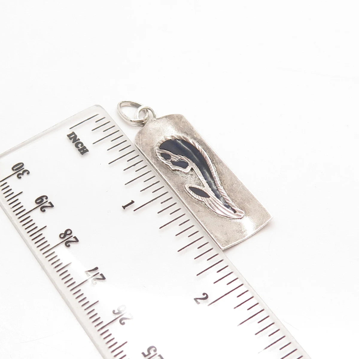 800 Silver Vintage Black Enamel Modernist Pendant