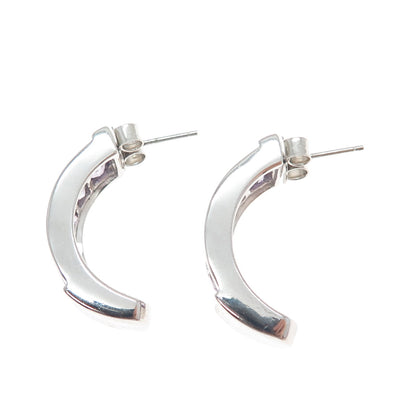 925 Sterling Silver Real Emerald-Cut Amethyst Half Hoop Earrings