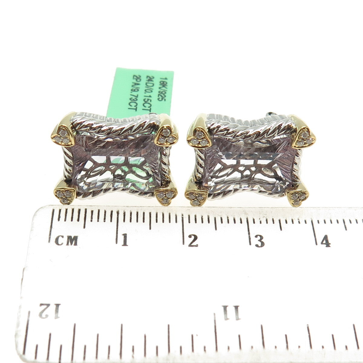 DANWAK 18K Gold Sterling 24-Diamond 0.15ct 2-Amethyst 9.73ct Omega Back Earrings