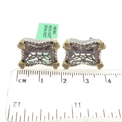 DANWAK 18K Gold Sterling 24-Diamond 0.15ct 2-Amethyst 9.73ct Omega Back Earrings