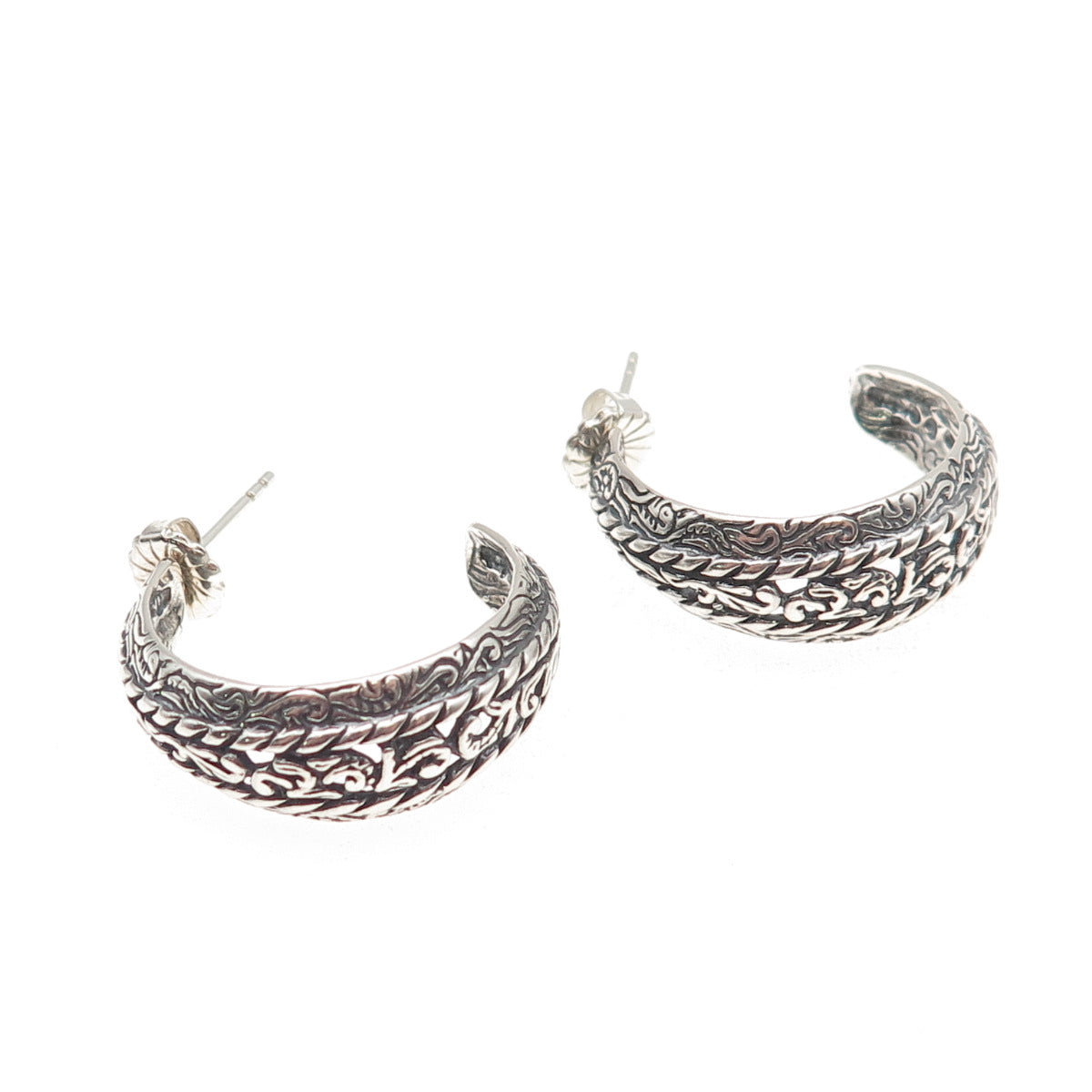 Carolyn Pollack 925 Sterling Silver Vintage Floral Ornate Hoop Earrings
