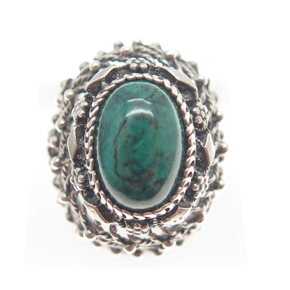 925 Sterling Silver Vintage Israel Eilat Gem Ethnic Domed Adjustable Ring Size 8
