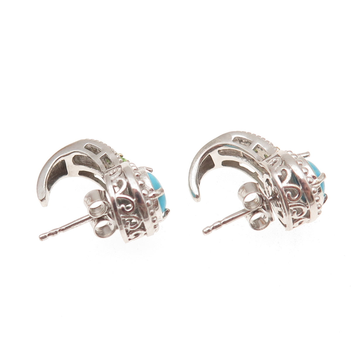 Chuck Clemency 925 Sterling Silver Real Turquoise & Peridot Claw Earrings
