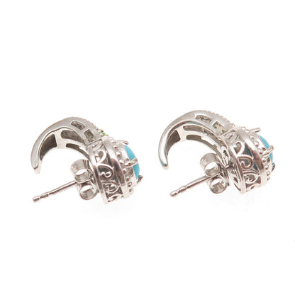 Chuck Clemency 925 Sterling Silver Real Turquoise & Peridot Claw Earrings