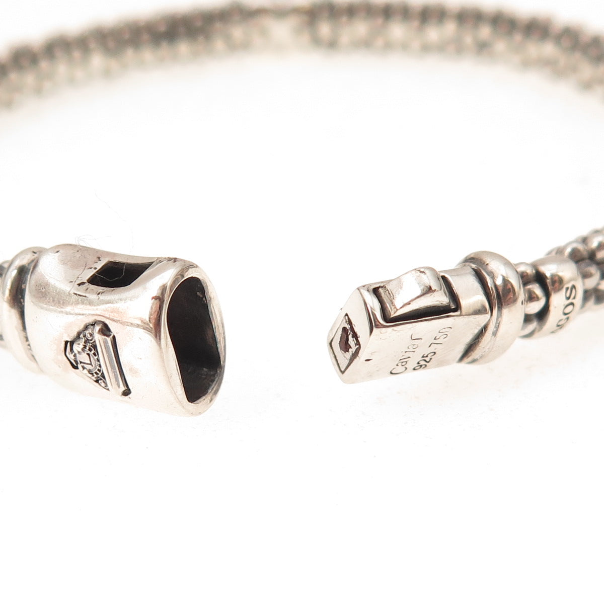 Lagos 925 Sterling Silver 18K Gold Real Diamond X-Shape Caviar Bracelet 6.75"