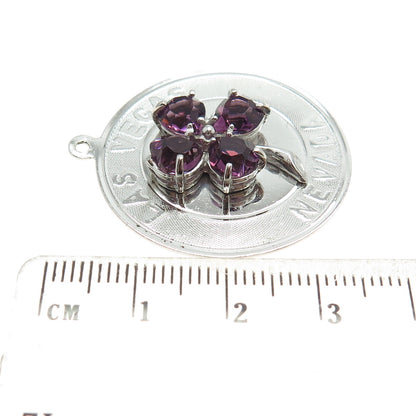 M&M 925 Sterling Silver Vintage Real Amethyst Las Vegas NV Clover Round Pendant