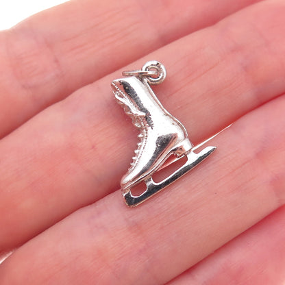 925 Sterling Silver Vintage Ice Skating Shoe Oxidized 3D Charm Pendant