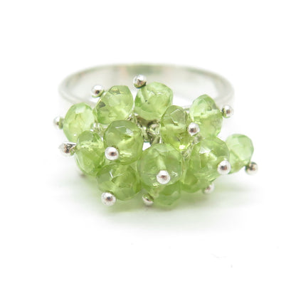 925 Sterling Silver Vintage Real Peridot Bead Charm Ring Size 9.25