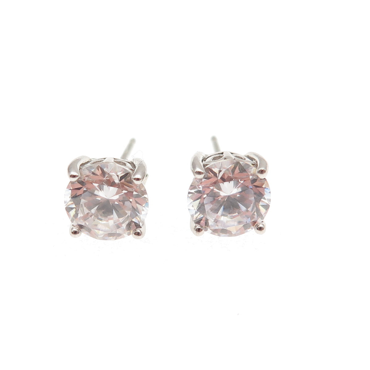 925 Sterling Silver Round-Cut C Z Stud Earrings