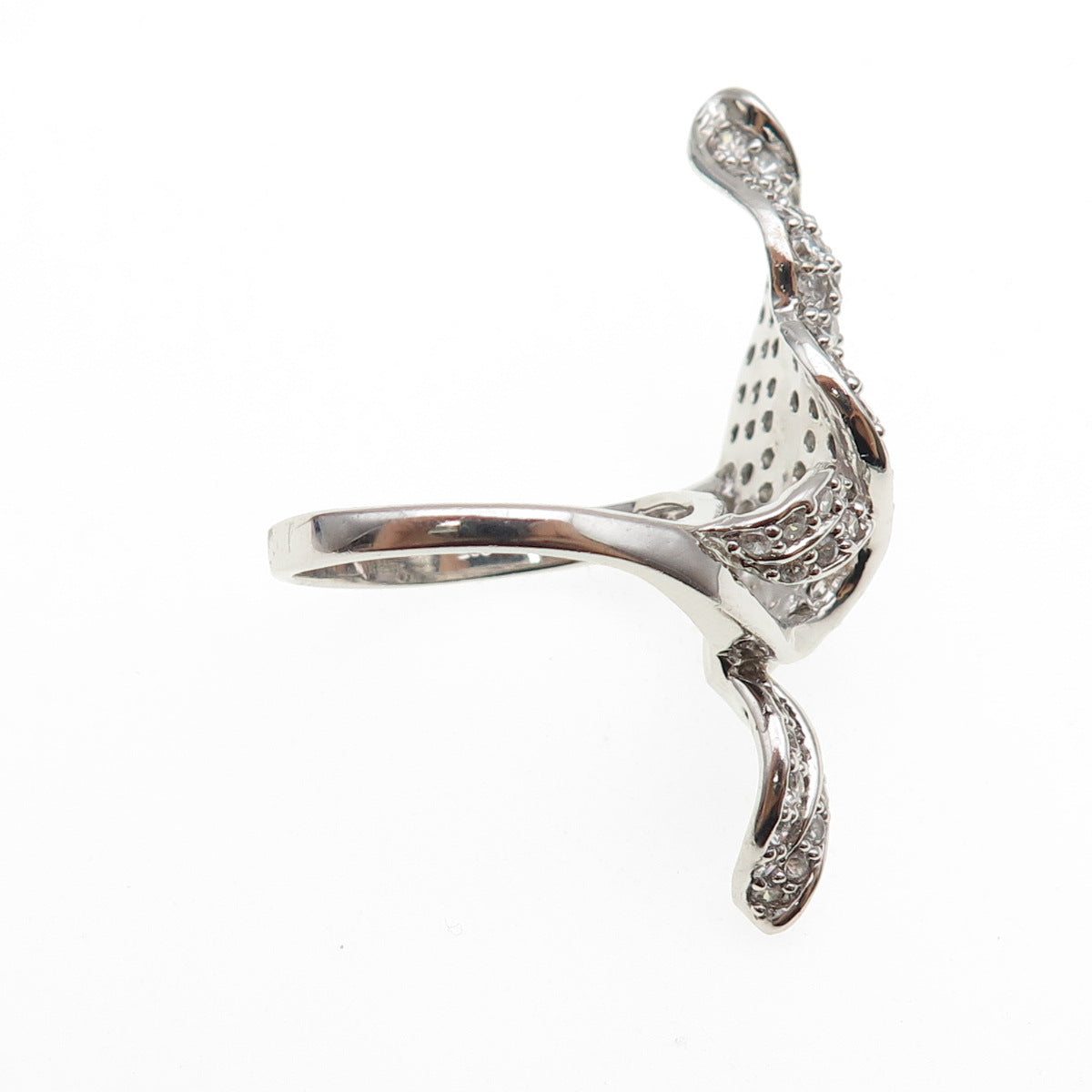 925 Sterling Silver Round-Cut C Z Modernist Floral Leaf Ring Size 7.75