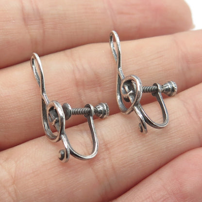 925 Sterling Silver Vintage Treble Clef Music Screw Back Earrings