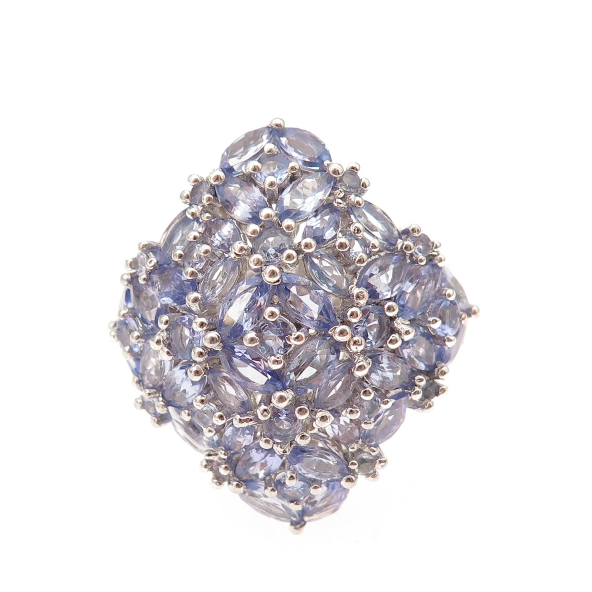 Chuck Clemency 925 Sterling Silver Real Tanzanite Cluster Ring Size 8.25