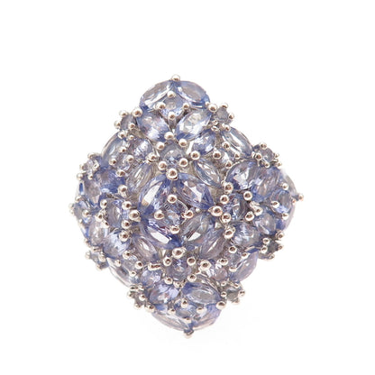 Chuck Clemency 925 Sterling Silver Real Tanzanite Cluster Ring Size 8.25