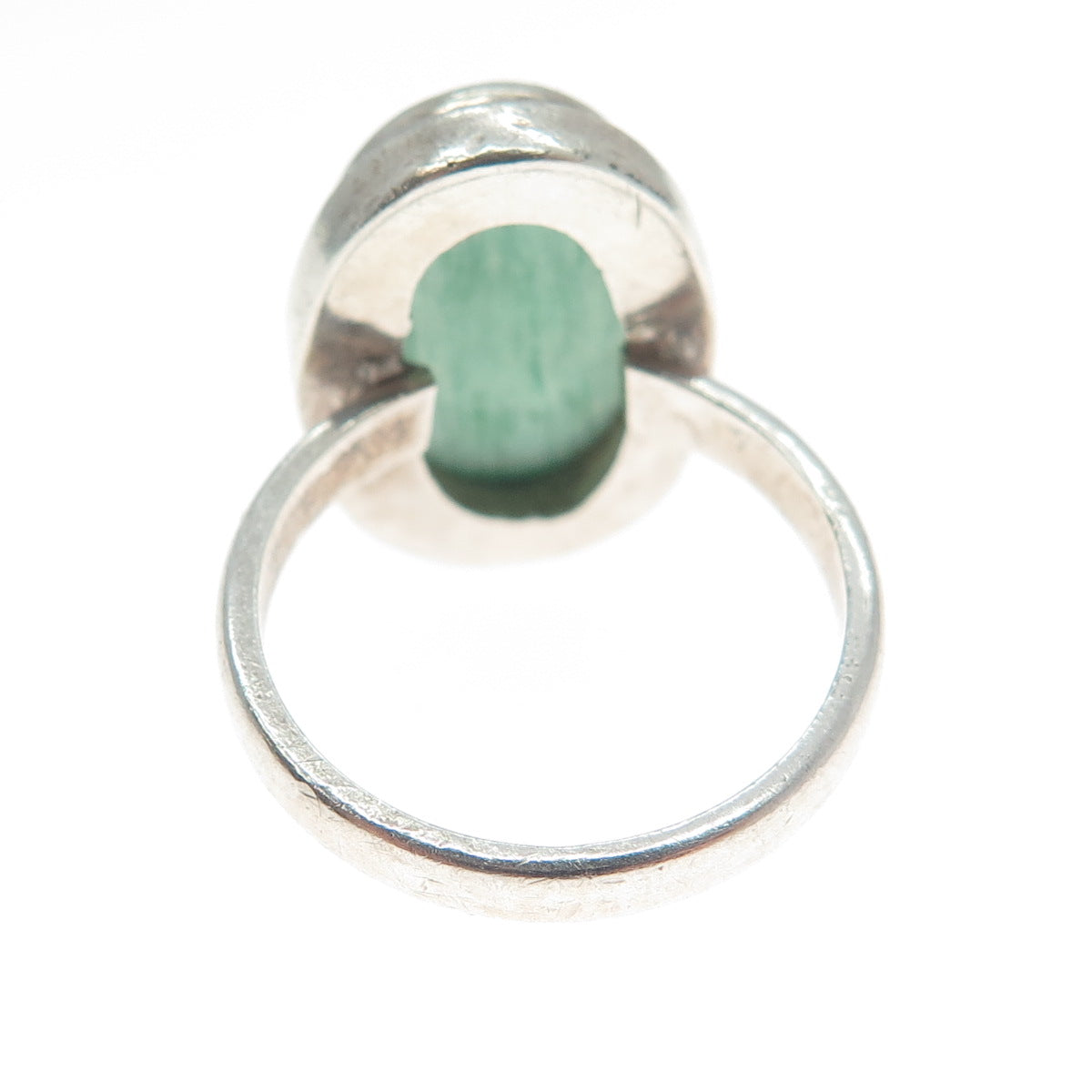 925 Sterling Silver Vintage Real Cabochon Aventurine Modernist Ring Size 8
