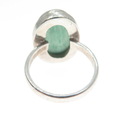 925 Sterling Silver Vintage Real Cabochon Aventurine Modernist Ring Size 8