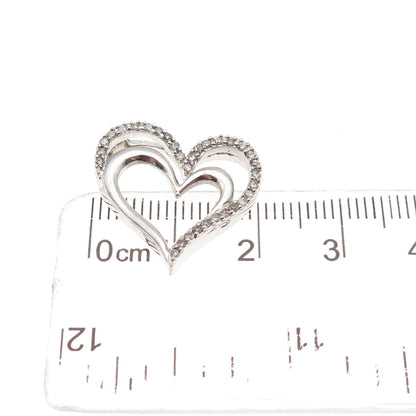 SUN 925 Sterling Silver Real Round-Cut Diamond Heart Mini Slide Charm Pendant