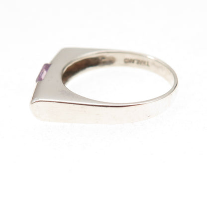 925 Sterling Silver Vintage Real Amethyst Modernist Oxidized Ring Size 7