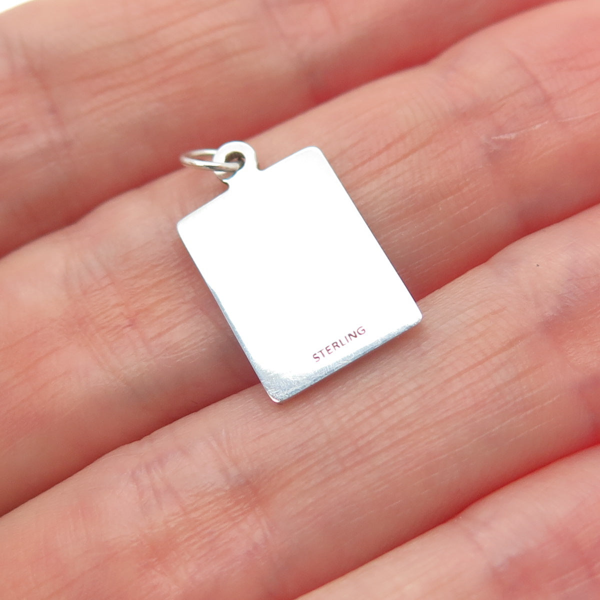 925 Sterling Silver Red Enamel Never Sorry Minimalist Charm Pendant