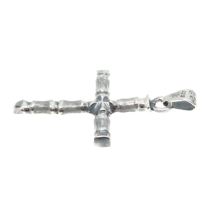 925 Sterling Silver Vintage Mexico Bamboo Cross Pendant