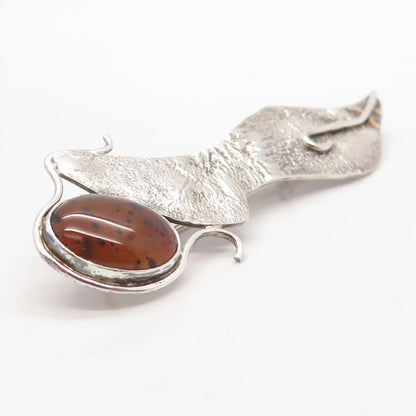 925 Sterling Silver Vintage Real Agate Gemstone Modernist Pin Brooch