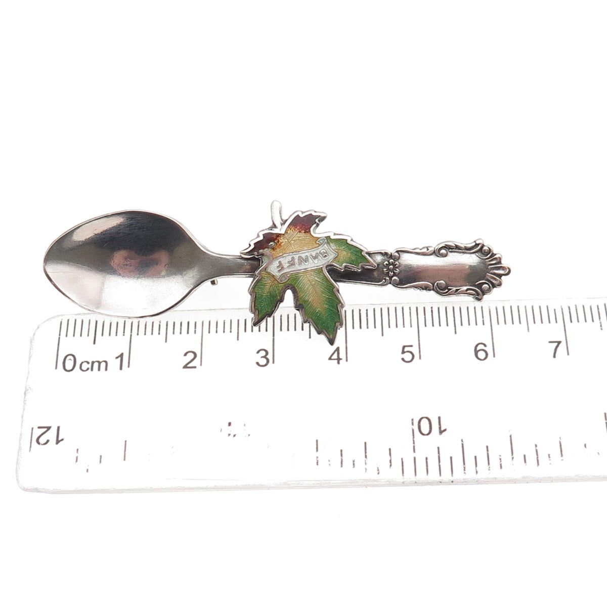 Breadner Co. 925 Sterling Antique Art Deco Enamel Banff Maple Leaf Spoon Brooch