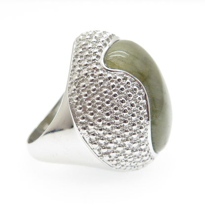 DSMK 925 Sterling Silver Real Labradorite Granulated Ring Size 7.25