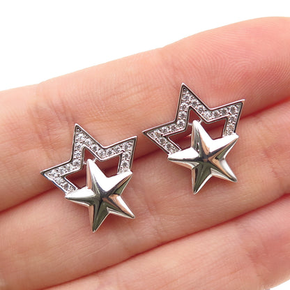 925 Sterling Silver Round-Cut C Z Star Stud Earrings