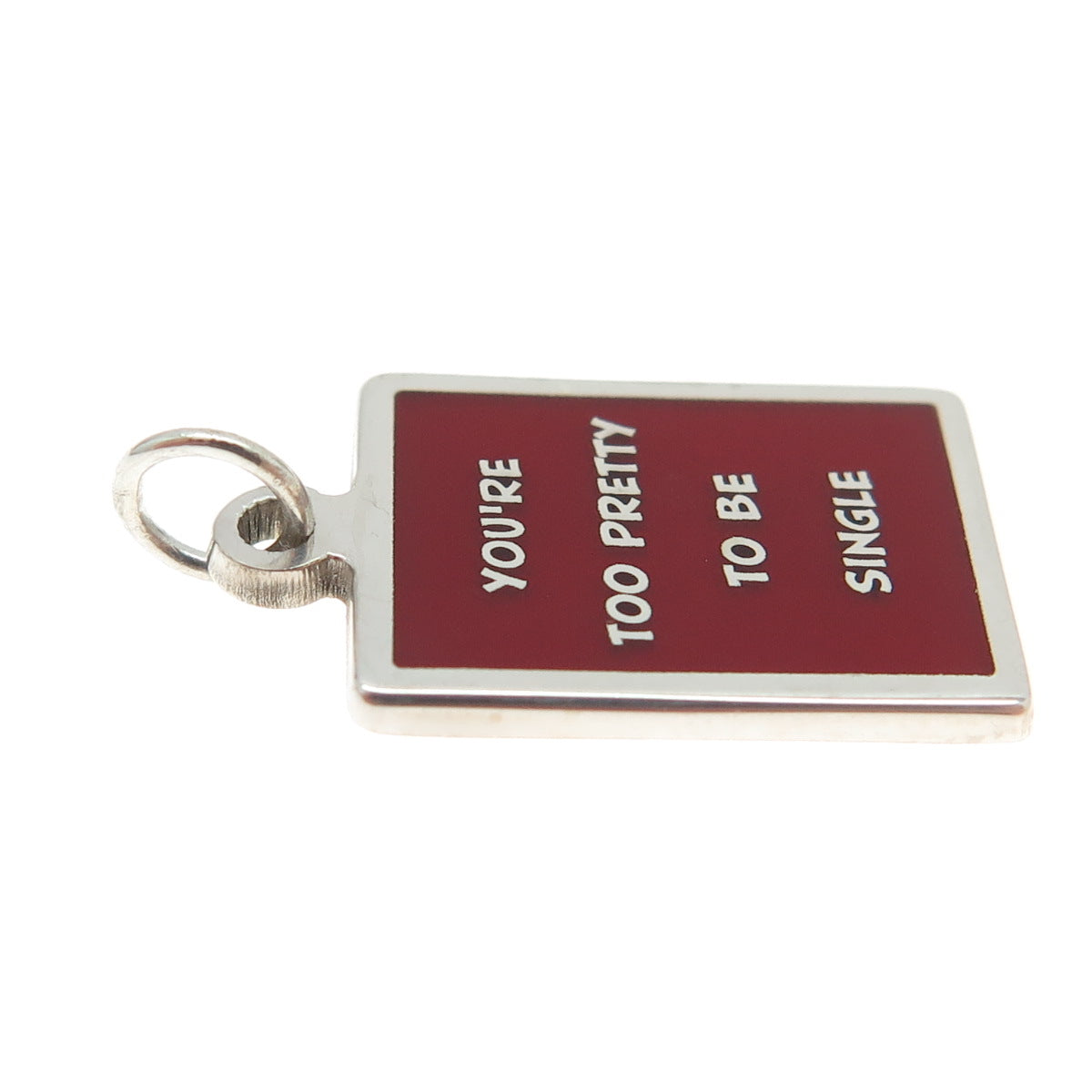 925 Sterling Silver Enamel "You're Too Pretty To Be Single" Minimalist Pendant