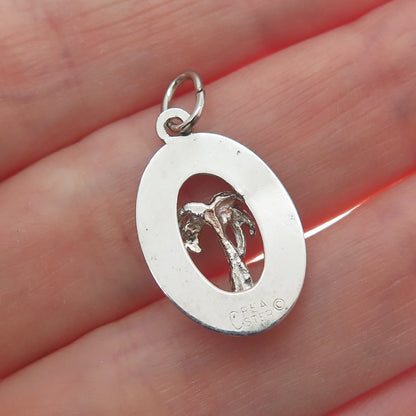 CREA 925 Sterling Silver Vintage Pink Rhinestone Jamaica Palm Minimalist Pendant