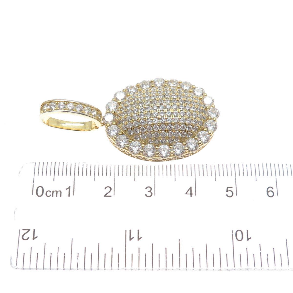 DESIGNS BY YAGI 925 Sterling Silver Gold Plated Round-Cut Shaped C Z Pendant