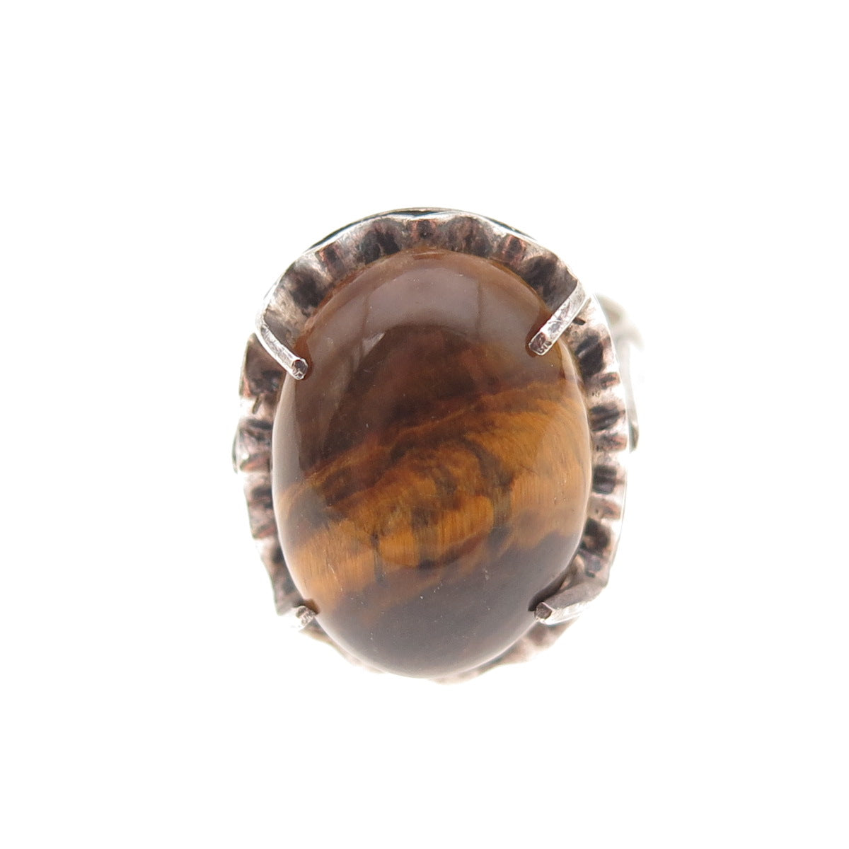 925 Sterling Silver Vintage Real Tiger Eye Modernist Oxidized Ring Size 6