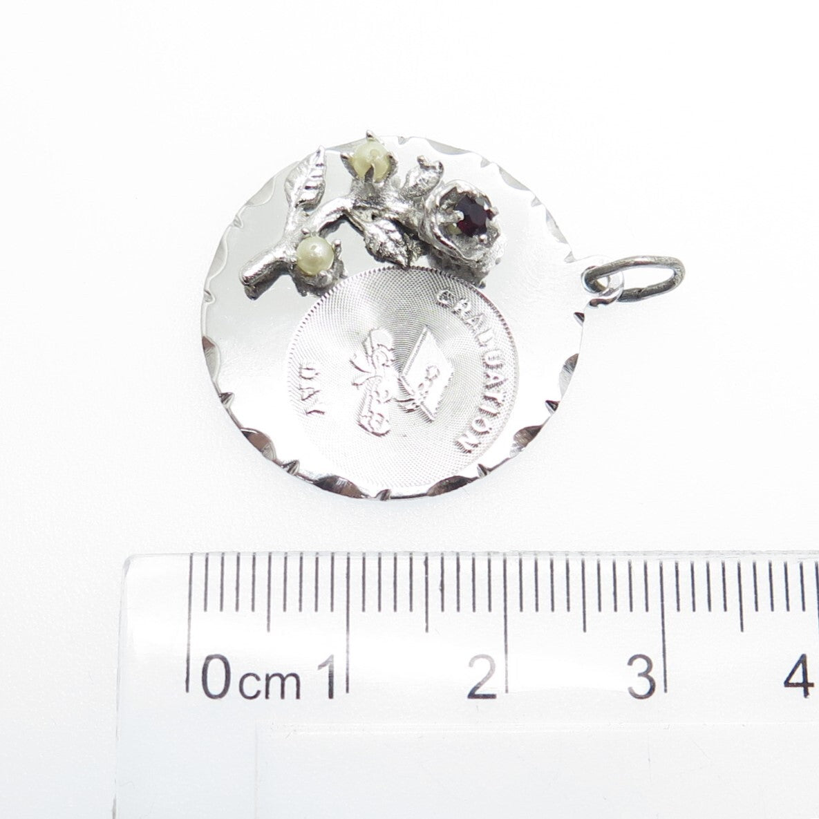 TOWN & COUNTRY Sterling Silver Vintage Rhinestone & Pearl Graduation Day Pendant