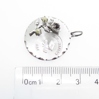 TOWN & COUNTRY Sterling Silver Vintage Rhinestone & Pearl Graduation Day Pendant