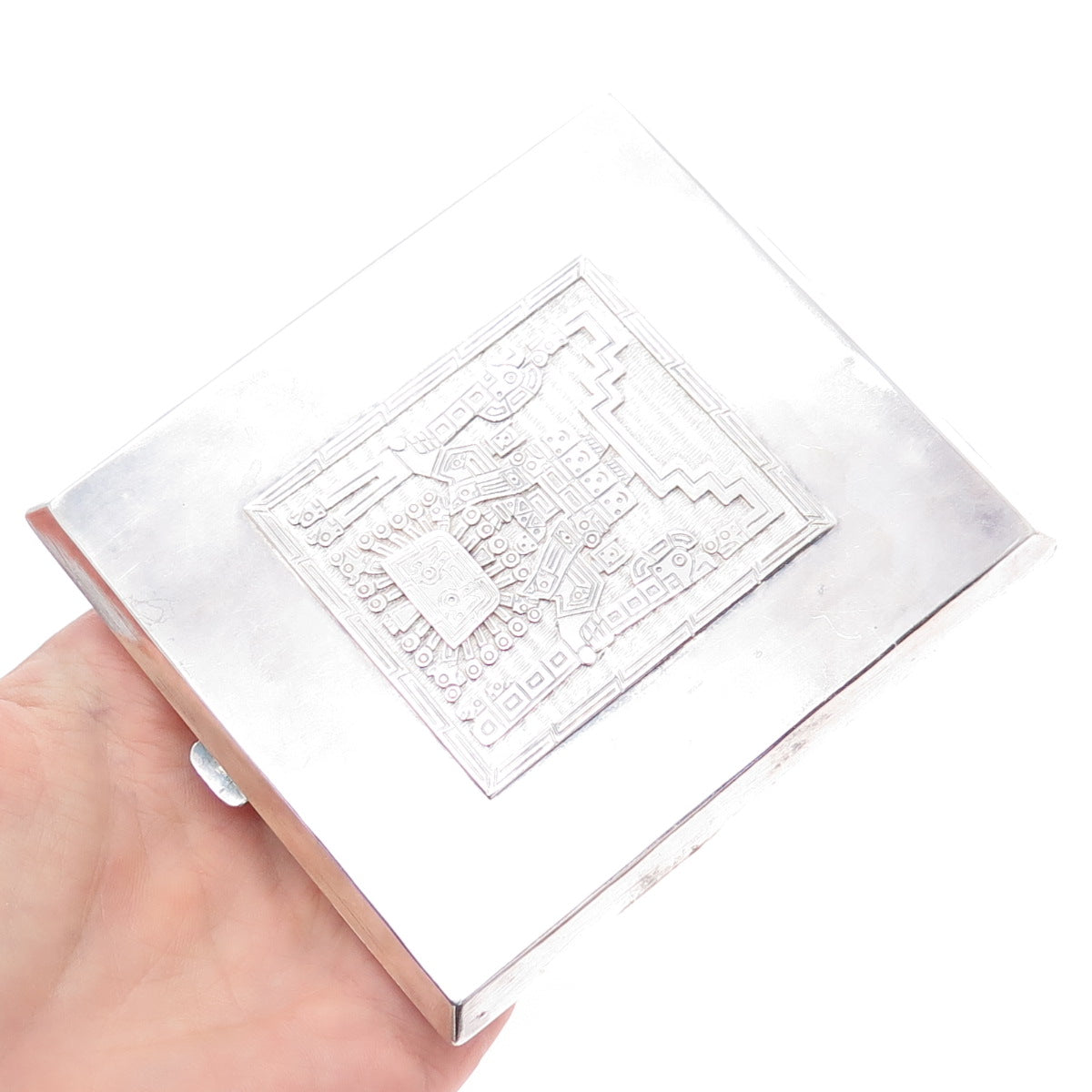 900 Silver Vintage Bolivia Tribal God Cigarette Case