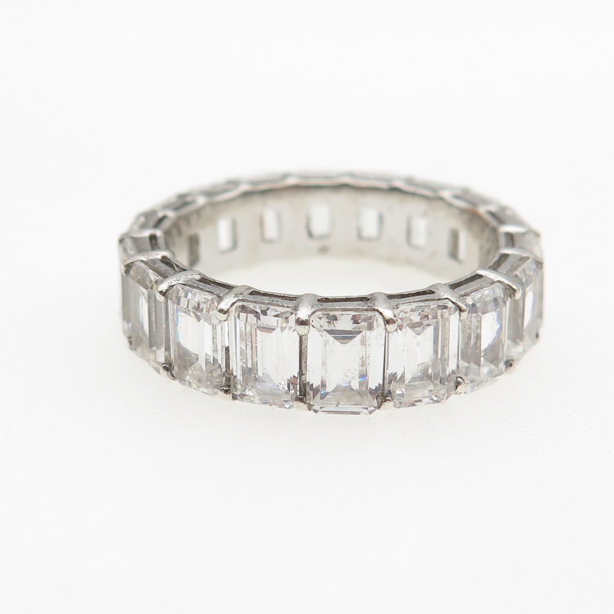 925 Sterling Silver Emerald-Cut C Z Eternity Band Ring Size 10.25