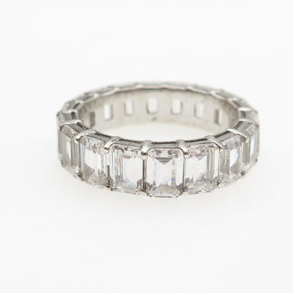 925 Sterling Silver Emerald-Cut C Z Eternity Band Ring Size 10.25
