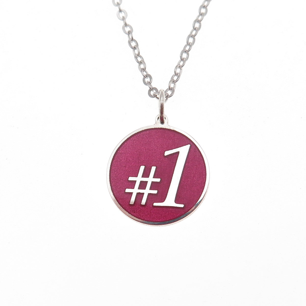 925 Sterling Silver Pink Enamel Number 1 Cable Chain Necklace 18"