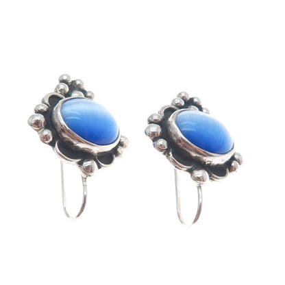 ATI ANNIKA WITT Sterling Silver Vintage Mexico Fiber Optic Cat's Eye Earrings