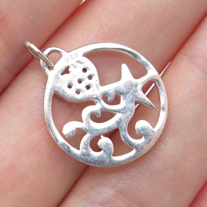 925 Sterling Silver Round-Cut C Z Heart & Falling Star Charm Pendant