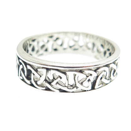 925 Sterling Silver Vintage Celtic Knot Oxidized Band Ring Size 9.25