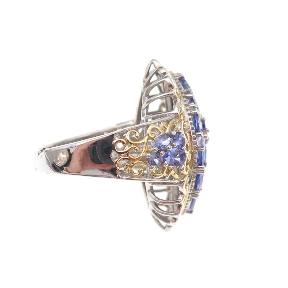 Chuck Clemency 925 Sterling Silver 2-Tone Real Tanzanite White Topaz Ring Size 8