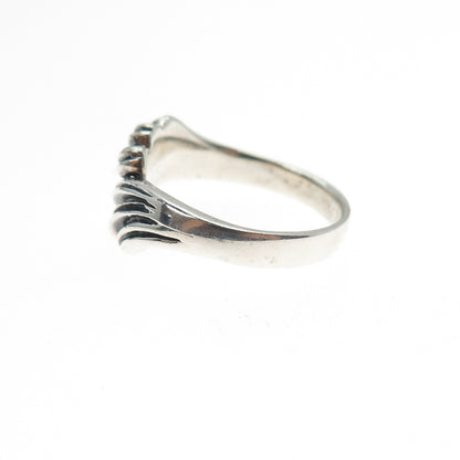 925 Sterling Silver Vintage Modernist Angel Wings Oxidized Ring Size 6.25