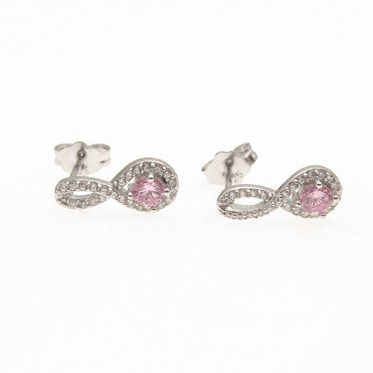 925 Sterling Silver Round-Cut Pink & White C Z Infinity Earrings