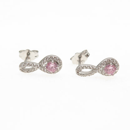 925 Sterling Silver Round-Cut Pink & White C Z Infinity Earrings